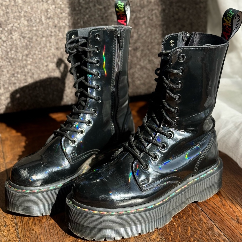 Doc Martens oil slick Black Jadon holographic platform boots size 5